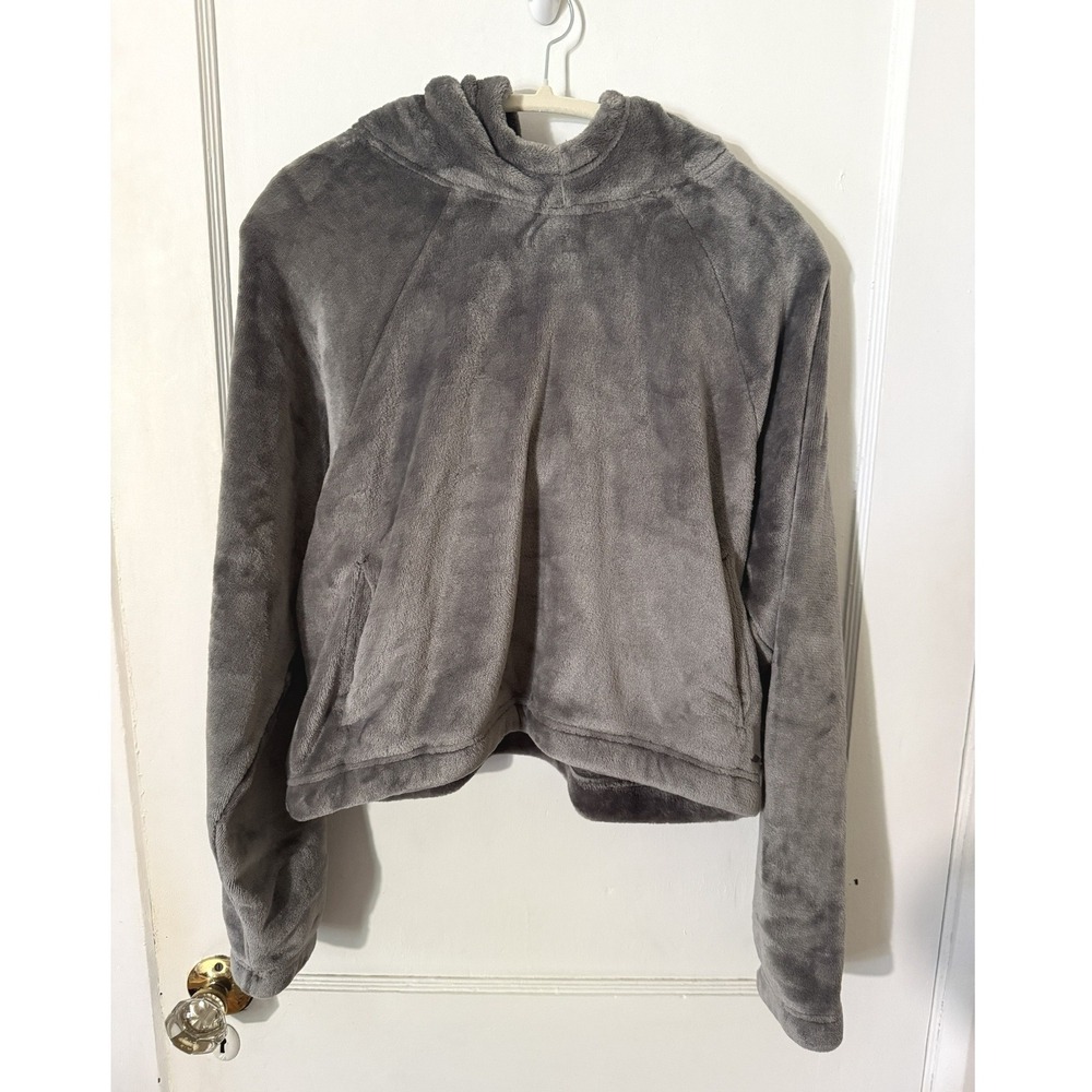 Hollister Grey  Plush Pullover Hoodie Small Women Relaxed Crop Soft